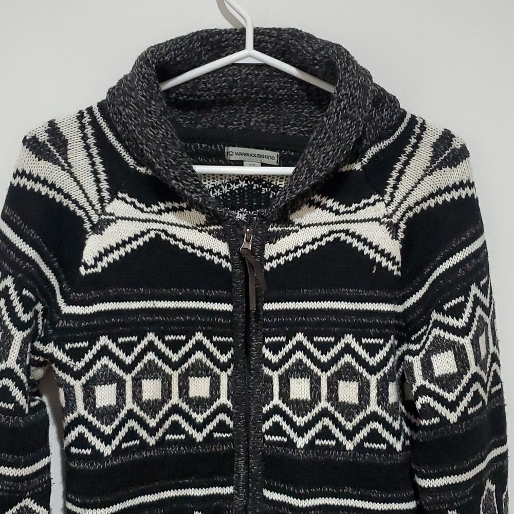 Warehouse One black and white small zip up cardigan - Picture 2 of 7